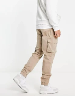Only & Sons Cuffed Cargo Trousers In Slim Fit Stone