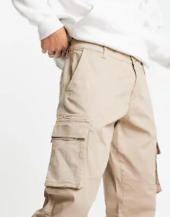 Only & Sons Cuffed Cargo Trousers In Slim Fit Stone