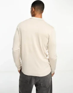 Only & Sons Longsleeve Knitted Polo In Beige