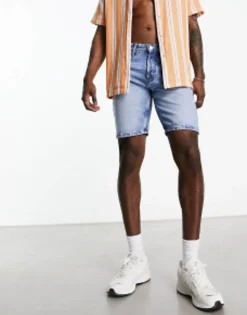 Only & Sons Loose Fit Denim Shorts In Light Wash