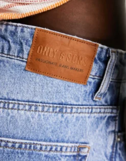 Only & Sons Loose Fit Denim Shorts In Light Wash