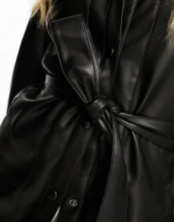 Pimkie Leather Look Belted Shirt Jacket In