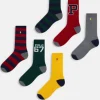 Polo Ralph Lauren 6 Pack Sport Socks With Pony Logo In Grey Red With Logo