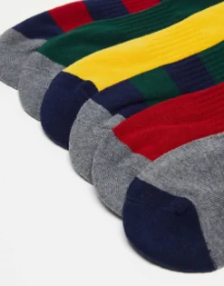 Polo Ralph Lauren 6 Pack Sport Socks With Pony Logo In Grey Red With Logo