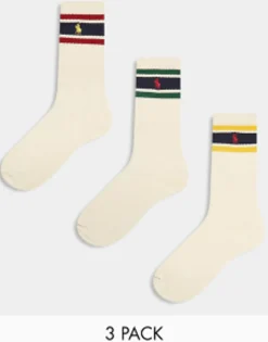 Polo Ralph Lauren 3 Pack Sport Socks With Logo Stripe In