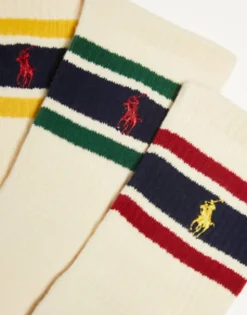 Polo Ralph Lauren 3 Pack Sport Socks With Logo Stripe In