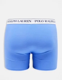 Polo Ralph Lauren 3 Pack Trunks In Navy Blue Pink With Logo Waistband