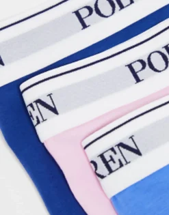 Polo Ralph Lauren 3 Pack Trunks In Navy Blue Pink With Logo Waistband