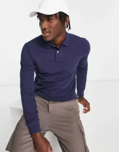 Polo Ralph Lauren Icon Logo Slim Fit Long Sleeve Pique Polo In