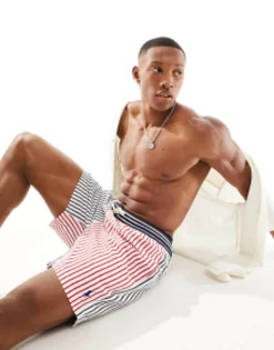 Polo Ralph Lauren Traveler Mid Funstripe Swim Shorts Classic Oversized Fit In