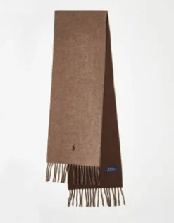 Polo Ralph Lauren Wool Mix Reversible Scarf In /Brown With Pony Logo