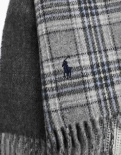 Polo Ralph Lauren Wool Scarf In Red Blue Check With Pony Logo