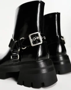 Public Desire Blizzard Harness Biker Boots In Black