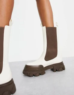 Public Desire Exclusive Kira Calf Length Chelsea Boots With Contrast Sole In