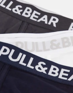 Pull&Bear 3 Pack Boxers In White, Grey And Navy