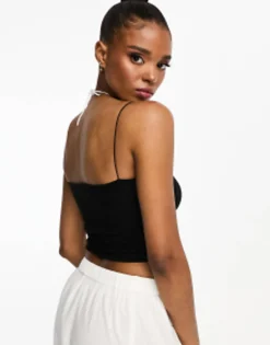 Pull&Bear 2 Pack Strappy Ribbed Tube Crop Top In White