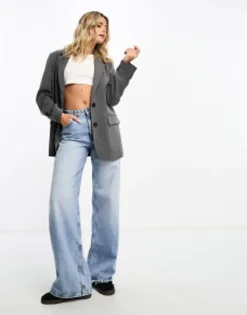 Pull&Bear Double Button Oversized Blazer In Dark