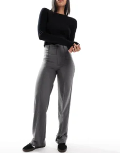Pull&Bear High Waisted Seam Front Tailored Straight Leg Trouser In