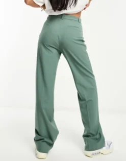 Pull&Bear High Waisted Tailored Straight Leg Trouser In Dark