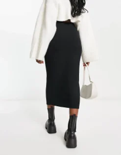 Pull&Bear Ribbed Midaxi Skirt In