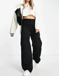 Pull&Bear Wide Leg Cargo Trousers In