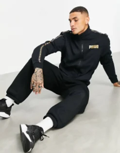 Puma Track Jacket In Black With Gold Taping