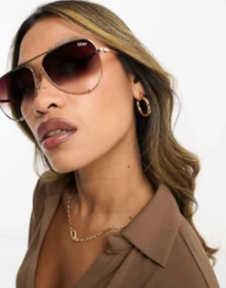 Quay High Key Aviator Sunglasses In Brown
