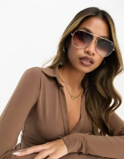 Quay High Key Aviator Sunglasses In Brown