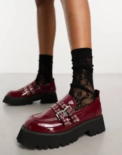 Raid Mitali Chunky Loafer With Hardware In Burgandy
