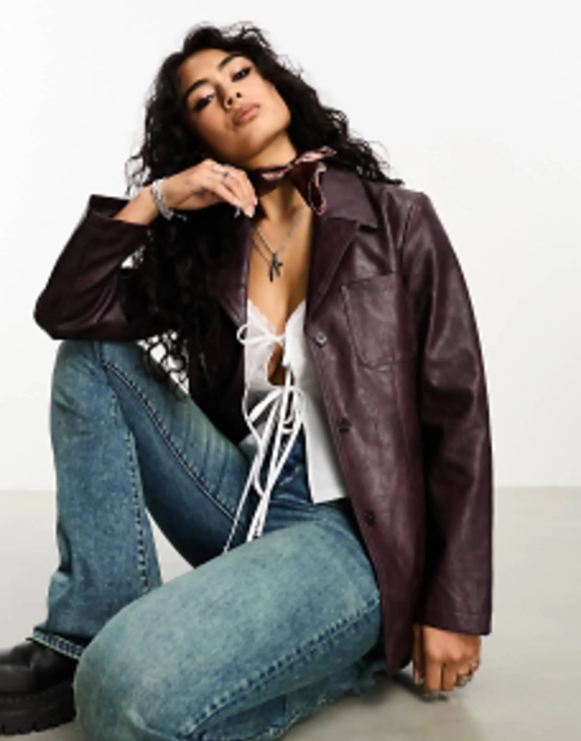 Reclaimed Vintage 90'S Distressed Faux Leather Blazer Coat In