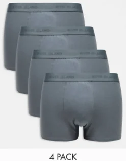 River Island 4 Pack Trunks In Dark Grey