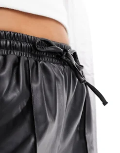 River Island Elasticated Waist Pu Runner Shorts In