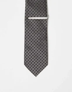 River Island Geo Tie And Clip Set In