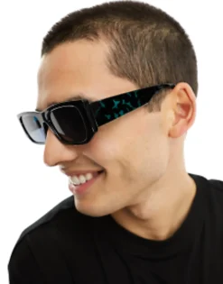 River Island Square Sunglasses With Tort Arm Detailing In