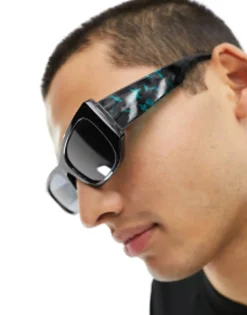 River Island Square Sunglasses With Tort Arm Detailing In