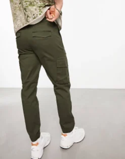 River Island Washed Jogger Cargo In Dark Green