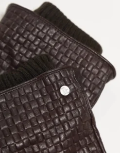 River Island Woven Leather Gloves In Dark Brown
