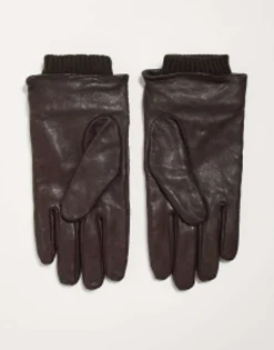 River Island Woven Leather Gloves In Dark Brown