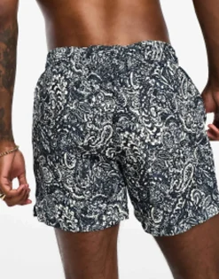 Selected Homme Swim Short In Navy With Paisley Print