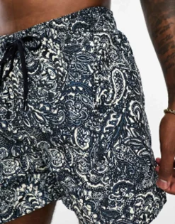 Selected Homme Swim Short In Navy With Paisley Print