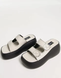 Shelly'S London Lola Chunky Double Strap Sandals In Bone