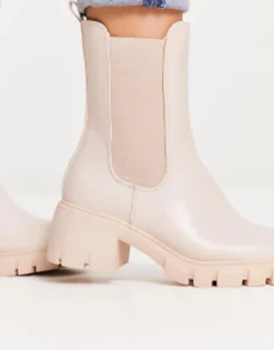 Simply Be Wide Fit Cleated Block Heeled Chelsea Boot In Stone