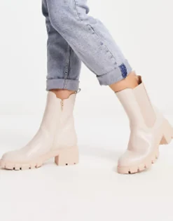 Simply Be Wide Fit Cleated Block Heeled Chelsea Boot In Stone