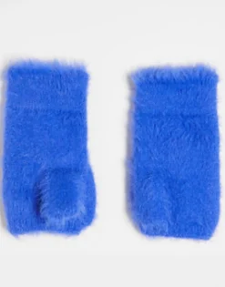 Skinnydip Fluffy Mittens In Cobalt