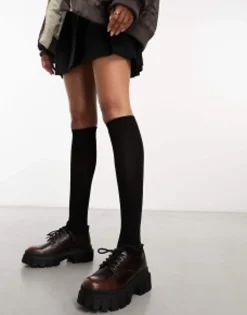 Stradivarius Chunky Lace Up Loafer In Washed