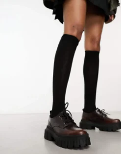 Stradivarius Chunky Lace Up Loafer In Washed