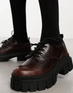 Stradivarius Chunky Lace Up Loafer In Washed