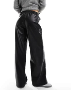 Stradivarius Faux Leather Wide Leg Jogger In