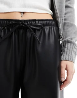 Stradivarius Faux Leather Wide Leg Jogger In