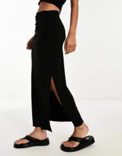 Stradivarius Jersey Maxi Skirt With Side Split In